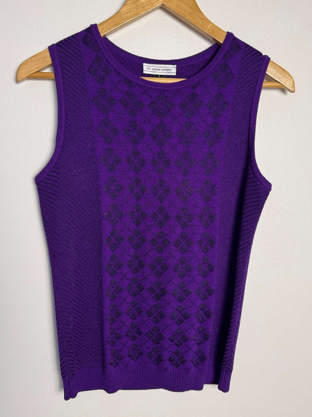 Vintage St John Sport Knit Tank Top Sleeveless Shell Purple Black Diamond Med